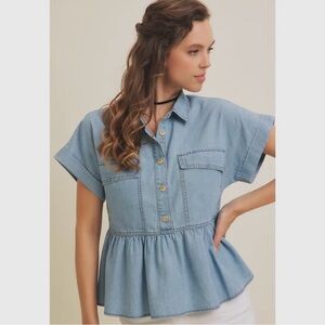 Elegant Denim Peplum Blouse